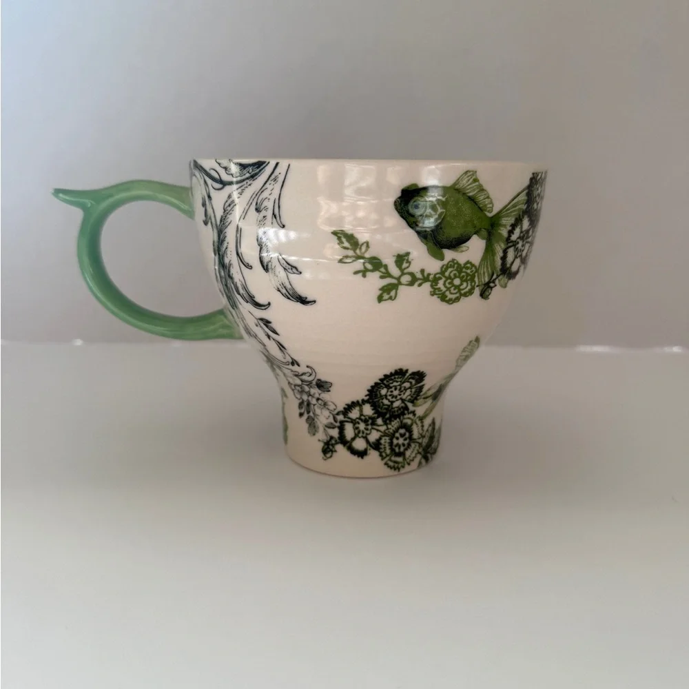 Anthropologie Menagerie Green Floral Fish Pedestal Coffee/Tea Mug - Picture 9 of 14